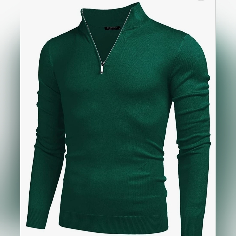 Coofandy Hunter Green  Quarter Zipper Men's Polo Sweater Size S  NWT